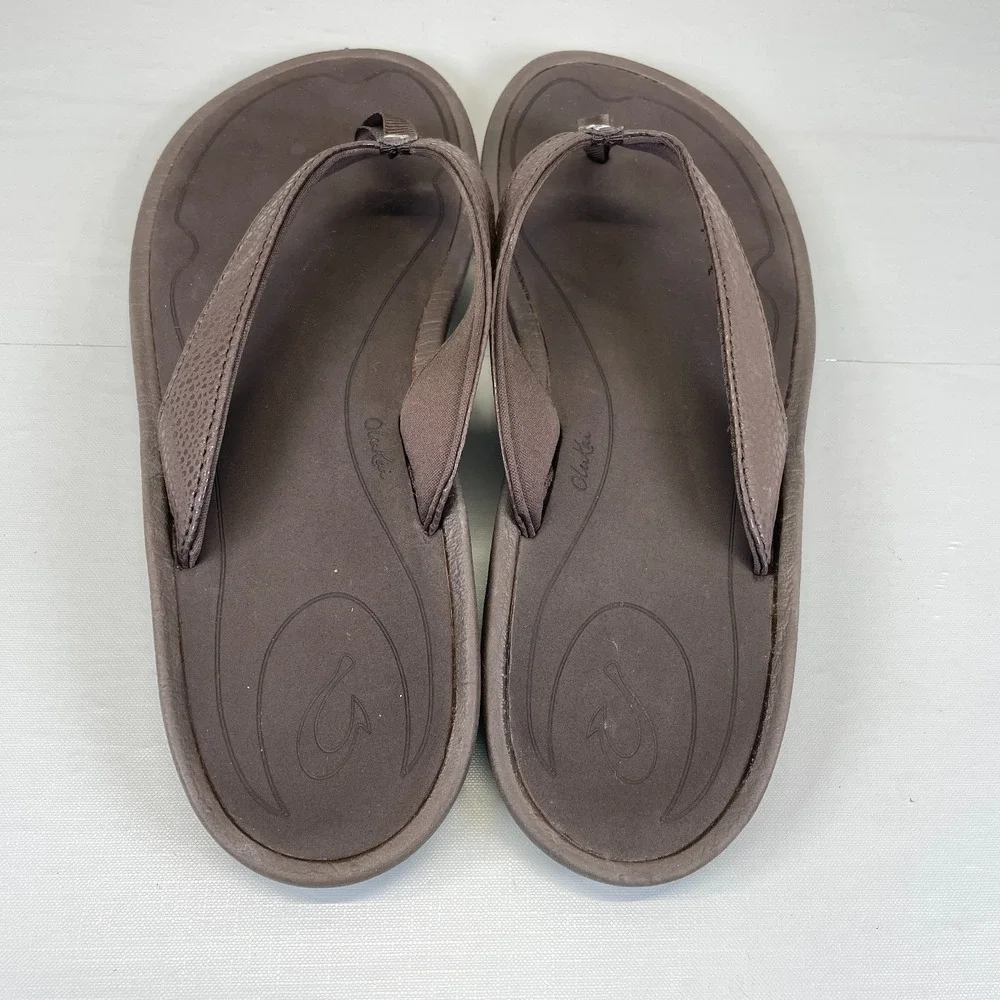 OluKai Kulapa Kai Flip Flop Sandals Womens Size 10 Brown Slip On Thong Shoes